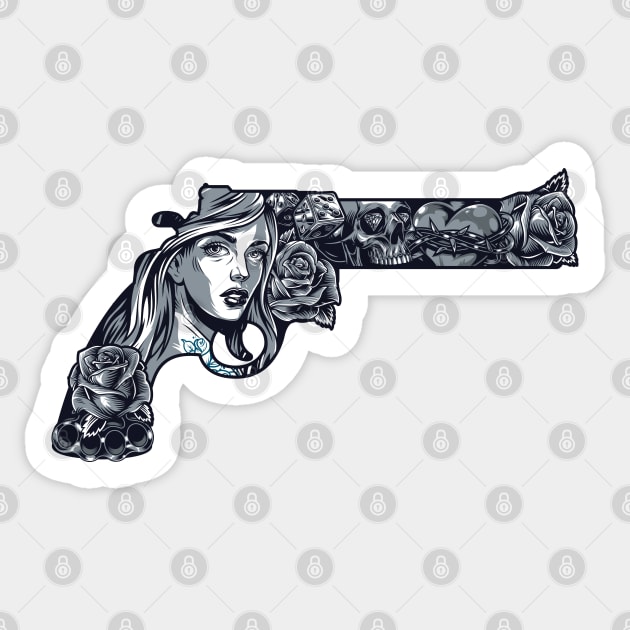 Chicano Gun Sticker by Mako Design 